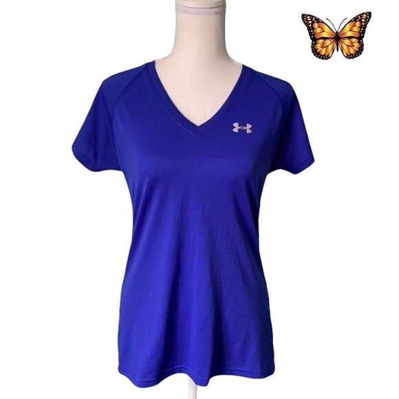 𝅺UNDER Armour Heat Gear Semi-Fitted Short Sleeve V-Neck T-Shirt Size Small - Picture 1 of 10